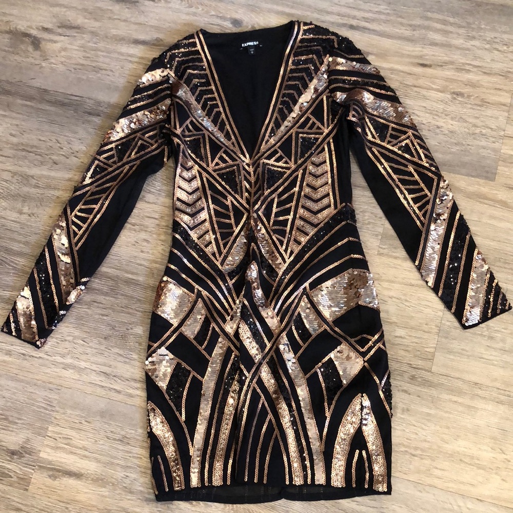 Express sequin long sleeve mini dress